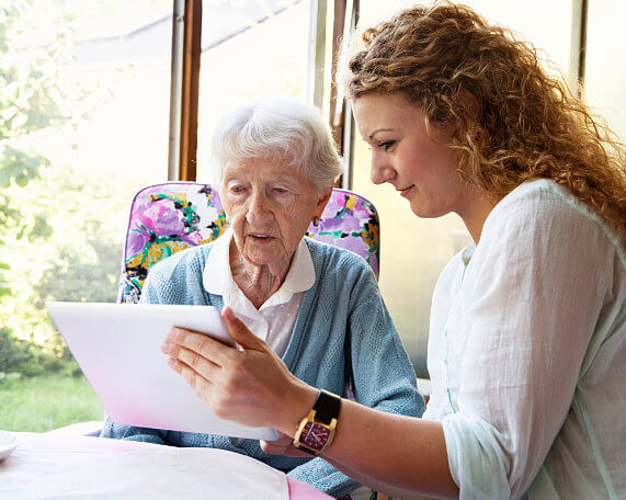 square photos Nursing home planning for a senior woman and her adult daughter